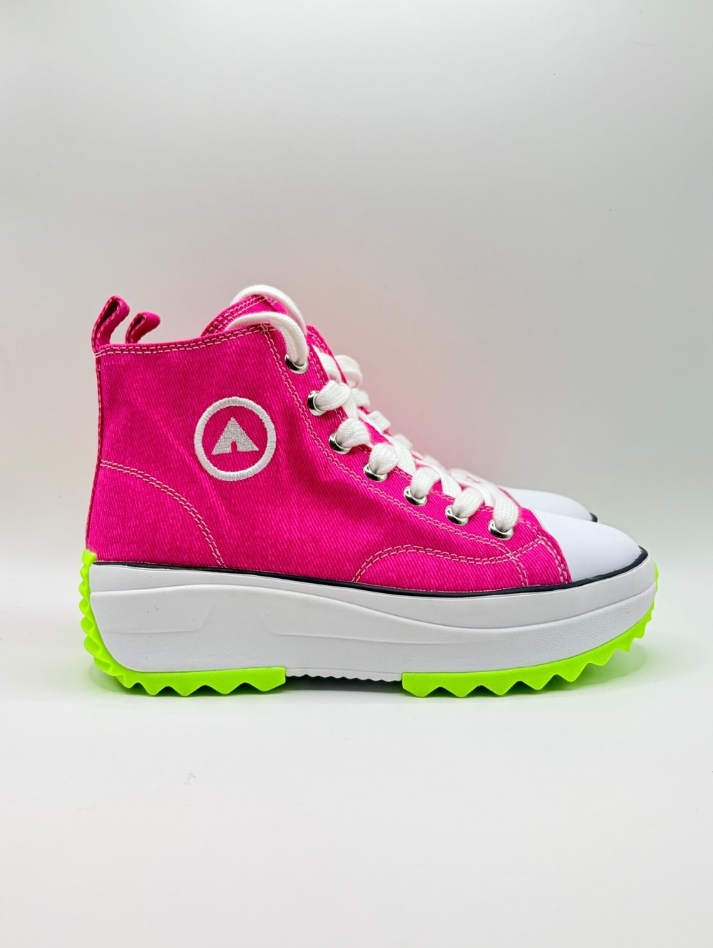 Airwalk Wanollie High-Top Sneakers Pink Textile Upper with Neon Green Size 6